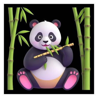 panda eating bamboo in forrest background, close up pose sticker