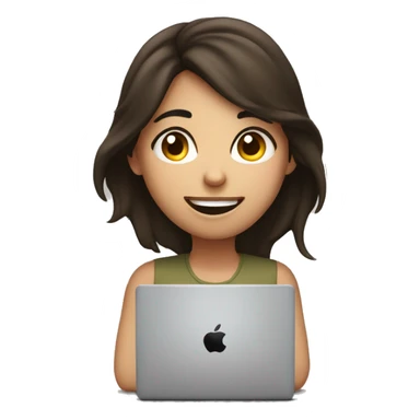 Brunette girl with eyebags, mac laptop stressed out but still smiling sticker