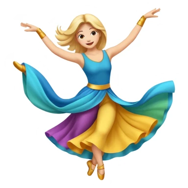 Emoji estilo ilustración de una mujer practicando danza aérea en tela, sus manos en la tela de seda, expresión feliz, estilo emoji moderno, colores suaves, fondo simple sticker