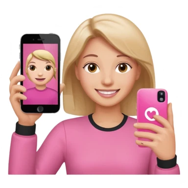 pink video call between one person holding the phone with a person on the phone screen sticker
