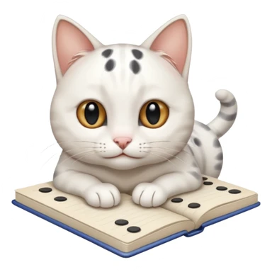  gatita blanca con manchas negras en los ojos feliz en viendo una libreta anillada  sticker