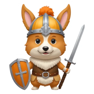corgi with viking helmet and sword behind sticker