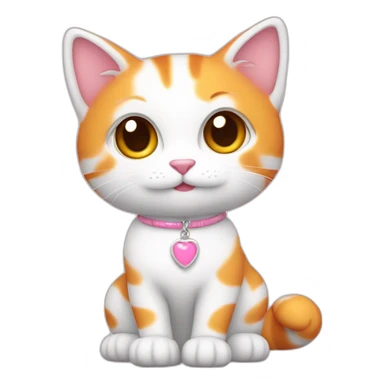 full body white orange cat cute with a small brown eyes and a paw pink necklace sticker
