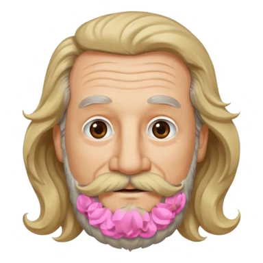 MID/OLD AGE MAN WITH LONG BLOND & bROWN WAVY HAIR; AND BROWN & GREY MOUSTACH AND BEARD, HAPPY EYES, ROSEY CHEEKS sticker