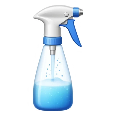 An emoji of a spray bottle actively spraying mist. A fine mist of tiny particles is visible in the air as the nozzle releases the spray. Can resemble a perfume, cologne, or cleaning product. Transparent bottle with a trigger or press nozzle, slightly tilted while spraying sticker