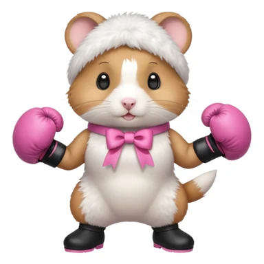 Cute hamster with pink bow wearing platform black boots and boxing gloves standing up sticker