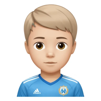 Un enfant qui a le coupe sur le coter et qui porte un maillot de marseille sticker