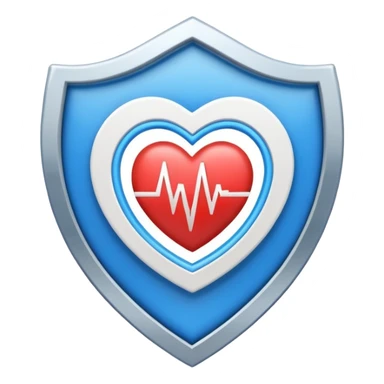 Health monitoring icon, heart inside shield, signal waves, emoji style, modern clinic branding sticker