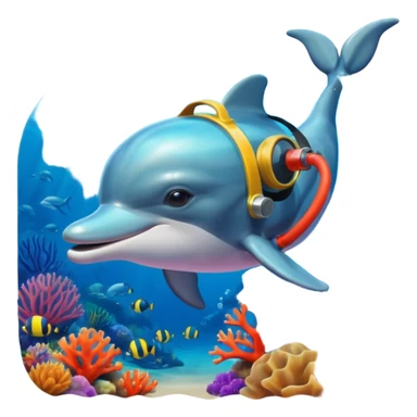 A brave dolphin in diver mask and oxygen tank, exploring coral

 sticker
