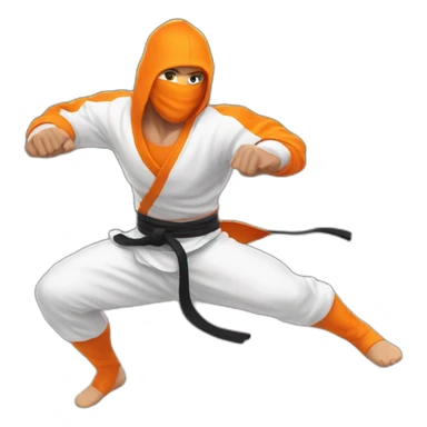 male Ninja Warrior athlete in orange white cloths, captured mid-air sticker
