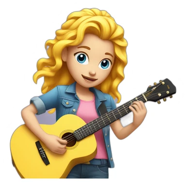 girl with blue eyes and long pink hair with a yellow and blue hairclip playing the guitar sticker