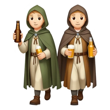 medieval pilgrims walking on a journey path with cloaks and beer bottles sticker
