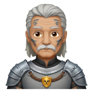 elderly tattooed knight, tattooed shoulder, long hair sticker
