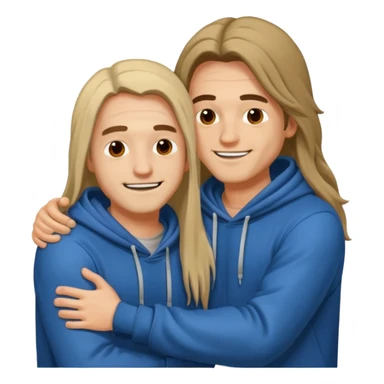 two happy men with long hair hugging, in hoodies sticker