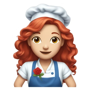 Cute long red hair girl chef.. with blue clothes on.. roses on her clothes.. attractive  sticker