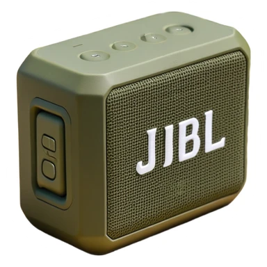 Khaki colored JBL Go 4 bluetooth speaker, small portable audio device, rugged design, army green, angled view sticker