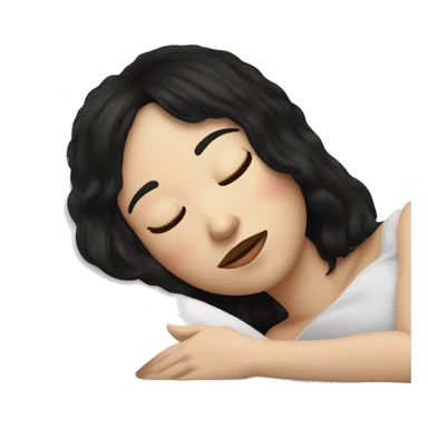 Woman pale skin black hair with bangs sleeping in bed with pillow, white woman sticker