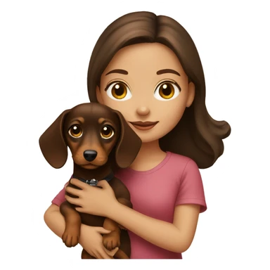 Brunette girl with dachshund puppy sticker