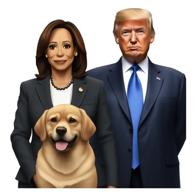 Donald trump and his dog with Kamala harris sticker