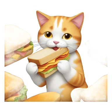 Orange and white cat eating a sandwich  sticker