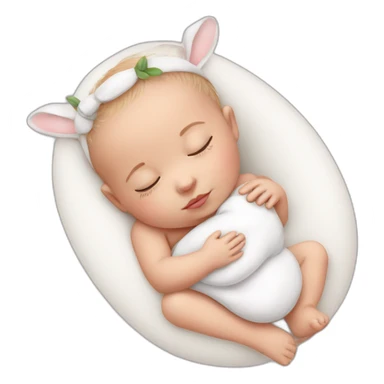 Sleeping white Newborn with bunny headband sticker