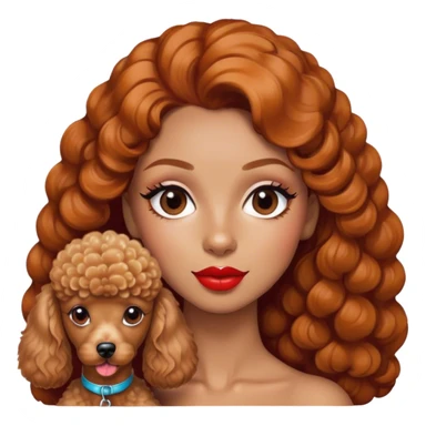 Mujer pelo caramelo, ojos marrones, labios rojos con perro caniche sticker