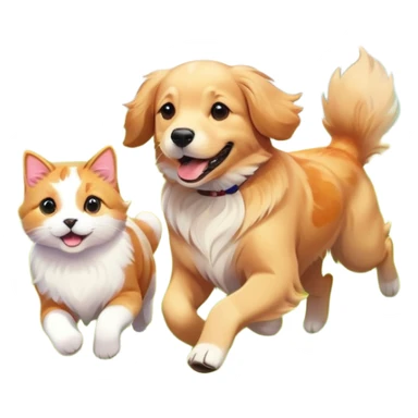 dog and cat running together in a flower meadow sticker