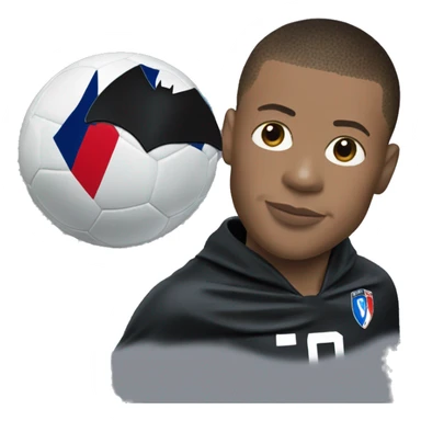 Kylian Mbappe with french soccer jersey ans the mask of Batman on the top of his head sticker
