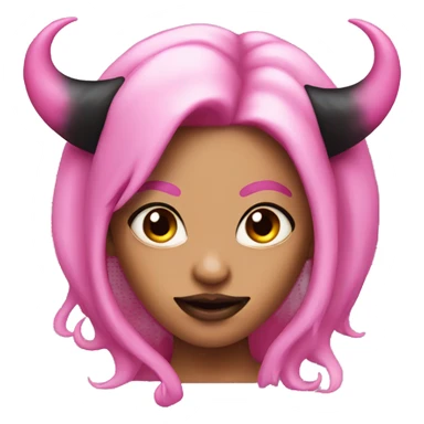 pink demon woman with black hair and horns sticker