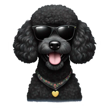 BLACK poodle wearing sunglasses with a big smile. Also with a bandanna around its neck. Dog needs to be all black sticker
