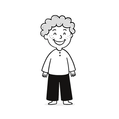 Make the strawberry blond boy with ginger freckles smile wider. The original style is hand drawn doodle style, please keep the hand drawn doodle style consistent. sticker