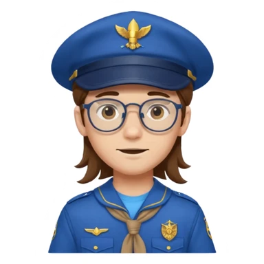 scout boy long hair spectacled blue uniform with cap very unique looking sticker