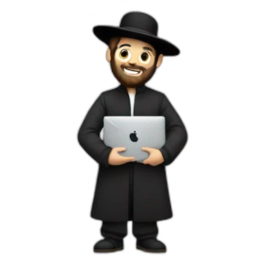 Hasidic Jew holding a MacBook Pro sticker