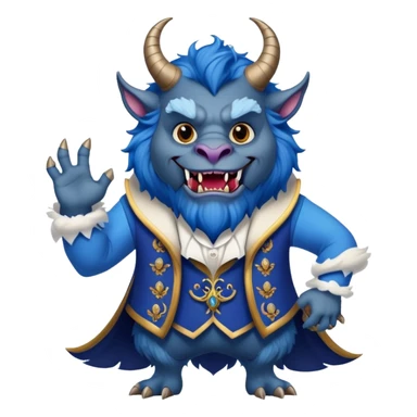 The Beast from Beauty and the Beast, furry blue monster with horns and fangs wearing elegant royal clothes sticker