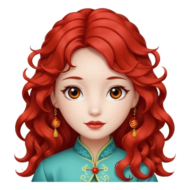 Beautiful girl, red hair,wavy hair，long hair,Black eyes,Chinese con lente sticker