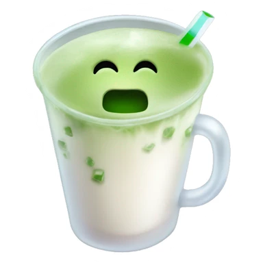 Iced matcha latte with ice cubes without a face  in a white cup sticker