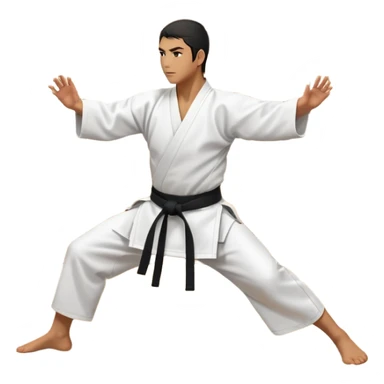 An icon depicting an aikido fighter in a black gi, executing a graceful throw in a martial arts dojo. The background features traditional wooden floors, tatami mats, and a serene atmosphere with soft lighting. The focus is on the fighter's precise technique and fluid movement. Transparent background sticker