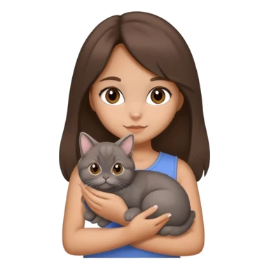 brunette chinita girl holding a brown holland lop rabbit, gray persian cat, and black kitten sticker