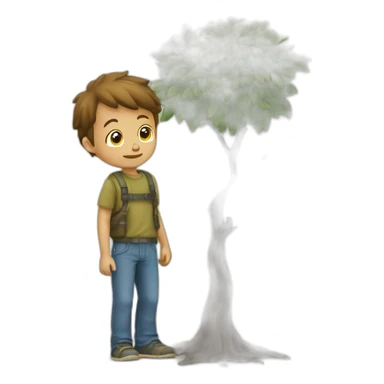 Un garçon qui se cache derrière un arbre sticker