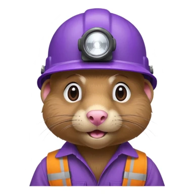 a mole rat, purple helmet, headlamp, brown worker cloth sticker