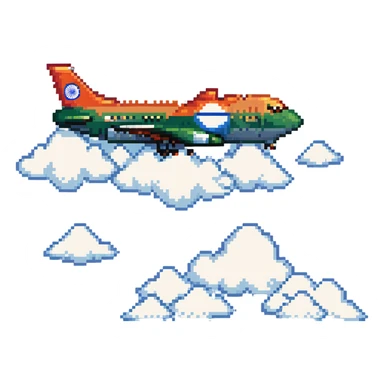 pixel art airplane with Indian flag colors flying above clouds sticker
