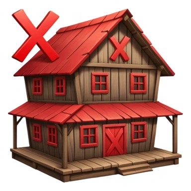an inn with a big red  X on it sticker