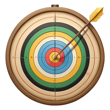 A bow with an arrow drawn back, aimed at a target with concentric rings. The background suggests a calm, outdoor archery range, emphasizing the precision, focus, and skill required in archery as a competitive sport. sticker