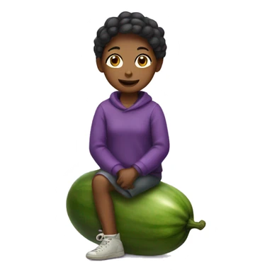 a girl sitting on a eggplant sticker