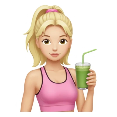 blonde pilates instructor in pink drinking matcha sticker