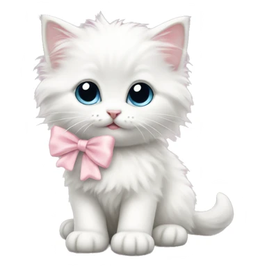 Cute fluffy White kitten with light pink bow sticker