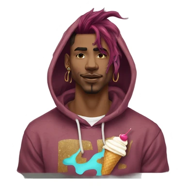 Vintage grunge patina intricate swirls golden sparkle tropical Deep pink maroon burgundy cyan dark hoodie man dyed hair and gold piercings nose piercing ear piercings ice cream  sticker