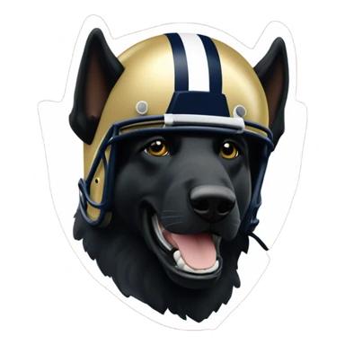 Black German shepherd wearing a notre dame football helmet  sticker