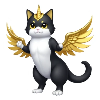 Transcendent celestial cosmic galactic energy Mega neon unicorn dragon hydra hyper rare golden penguin Golden Divine god angel Omni Black and white Super muscular Buff sigma Gigachad cat full body tuxedo colored  sticker