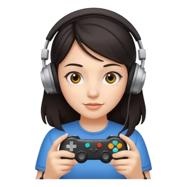 dark haired girl with headphones holding game controller sticker